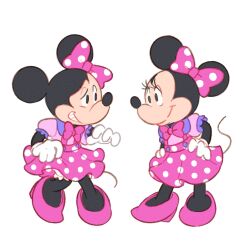 1boy 1girl bow crossdressing dress gloves hair_bow highres humanization mickey_mouse mickey_mouse_&amp;_friends mickey_mouse_ears minnie_mouse mouse_boy mouse_girl polka_dot polka_dot_bow short_hair smile takatmaorange white_gloves