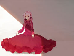 10s 1girl dress female_focus guilty_crown hair_ornament hairclip long_hair pink_hair red_dress red_eyes shade solo string string_of_fate sunlight twintails uttt yuzuriha_inori