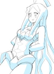 1girl arms_behind_back breasts choker digimon digimon_(creature) female_focus holding hudiemon leotard long_hair medium_breasts ph6xeivbgpimggg solo solo_focus thick_thighs thighhighs thighs