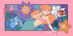 absurdres bikini bikini_top_only blue_eyes coral coral_reef earrings fairybees gen_1_pokemon gen_3_pokemon highres horsea jewelry luvdisc mermaid misty_(pokemon) monster_girl nintendo orange_hair pearl_hair_ornament pink_nails pokemon pokemon_(anime) pokemon_(classic_anime) pokemon_(creature) seaking starmie staryu swimsuit underwater