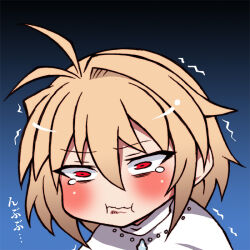 1girl ahoge arcueid_brunestud blonde_hair blush chibi crying jewelry necklace pout red_eyes short_hair sweater tententensan trembling tsukihime tsukihime_(remake) turtleneck turtleneck_sweater upper_body white_sweater