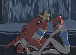 Rule 34 | crawdaunt, gen 3 pokemon, glowing, glowing eye, highres, looking at viewer, nintendo, non-web source, outdoors, pokemon, swimsuit, water, waterfall
