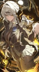 1girl ahoge bird black_bird black_pantyhose black_unitard bodystocking breasts cleavage hair_ornament hairclip highres long_hair long_sleeves netural official_alternate_costume pantyhose sidelocks single_hair_intake solo white_hair yellow_eyes yi_xuan_(trails_of_ink)_(zenless_zone_zero) yi_xuan_(zenless_zone_zero) zenless_zone_zero