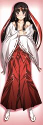 Rule 34 | 1girl, :o, absurdres, bare legs, bed sheet, blue eyes, blush, breasts, brown hair, cleavage, collarbone, covering privates, covering breasts, dakimakura (medium), detached sleeves, female focus, from above, hachimaki, hakama, hakama skirt, headband, highres, huge filesize, japanese clothes, large breasts, long image, lying, musha miko tomoe, no bra, on back, panties, queen&#039;s blade, red hakama, skirt, solo, tabi, tall image, tomoe (queen&#039;s blade), tomoe (queen's blade), underwear, urushihara satoshi, white panties
