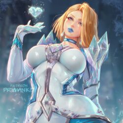 1girl artist_name blonde_hair blue_eyes blue_lips breasts choker emma_frost heart highres looking_at_viewer marvel marvel_rivals medium_breasts prywinko solo upper_body