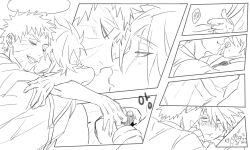Rule 34 | 2boys, blush, eye contact, hatake kakashi, hug, looking at another, male focus, mole, mole under mouth, monochrome, multiple boys, naruto (series), naruto shippuuden, open mouth, scar, scar on face, short hair, uchiha obito, vosovic