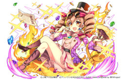 Rule 34 | 1girl, :d, bag, belt, black hat, blonde hair, bow, bracelet, brown footwear, coat, coin, commentary request, copyright notice, dress, drill hair, eyewear on head, full body, gem, hair bow, hand fan, handbag, hat, hat bow, hat ribbon, holding, holding fan, jewelry, kurisu toshi, long sleeves, looking at viewer, multiple hair bows, necklace, open mouth, pile of coins, purple coat, red bow, red eyes, ribbon, ring, smile, solo, top hat, touhou, touhou danmaku kagura, twin drills, white bow, white ribbon, yorigami jo&#039;on
