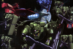 absurdres artist_request asteroid axis_(gundam) beam_rifle cable char&#039;s_counterattack earth_(planet) energy_gun fake_screenshot geara_doga geara_doga_(rezin_schnyder_custom) gundam gundam_perfect_file highres machinery mecha mobile_suit official_art one-eyed panzerfaust planet realistic robot scan science_fiction shield shoulder_spikes space spacecraft spikes thrusters traditional_media translation_request weapon zero_gravity