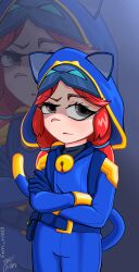 1girl absurdres animal_ears bell braid brawl_stars cat_ears cat_girl full_body highres jessie_(brawl_stars) jingle_bell long_hair non-web_source red_hair solo twin_braids very_big_eyes