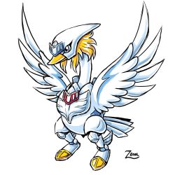 armor artist_request bird crossover digimon digimon_(creature) expressionless full_armor full_body fusion helmet no_humans saint_seiya simple_background swan swanmon tail wings