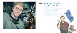 2boys animal_ears blonde_hair blue_eyes blue_vest english_text fangs film_strip film_strip_border furry furry_male goggles goggles_on_head grey_shirt guardians_of_the_galaxy hejidingye highres holding holding_screwdriver holding_tool jewelry long_sleeves looking_at_another looking_back lyrics male_focus marvel marvel_cinematic_universe multiple_boys multiple_views necklace number-only_commentary one_eye_closed open_mouth raccoon_boy raccoon_ears raccoon_tail red_shirt rocket_raccoon screwdriver selfie shirt sleeveless sleeveless_shirt smile speech_bubble star-lord tail vest white_shirt