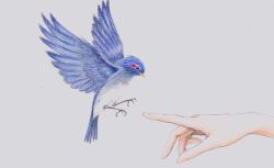 1other absurdres animal_focus bbmasa bird blue_background blue_bird from_side gradient_background hibike!_euphonium highres liz_to_aoi_tori traditional_media