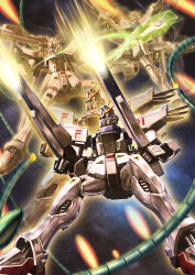 Rule 34 | afterimage, artist request, battle, beam cannon, beam rifle, beam shield, cable, crossbone vanguard, dual wielding, earth federation, earth federation space forces, energy, energy beam, energy gun, f91 gundam, firing, gundam, gundam f91, gundam perfect file, holding, holding weapon, machinery, mecha, mecha focus, mobile suit, no humans, official art, painting (medium), rafflesia (gundam), realistic, robot, scan, scene reference, science fiction, space, traditional media, v-fin, weapon