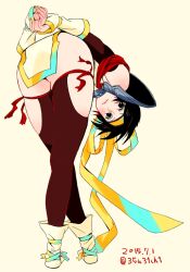 Rule 34 | arms behind back, ass, ass focus, brown eyes, brown hair, crossed legs, gluteal fold, headband, japanese clothes, kimono, legs, nene, nene (sengoku musou), ninja, red thighhighs, sengoku musou, tabi, thighhighs, thighs