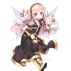 1girl belt belt_skirt blue_nails boots female_focus full_body headphones highres long_hair megurine_luka nail_polish navel open_mouth pink_hair red_eyes saru sidelocks skirt solo thighhighs transparent_background uchi_no_hime-sama_ga_ichiban_kawaii vocaloid