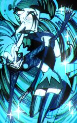 2girls aqua_eyes aqua_hair demon_girl demon_horns evil_grin evil_smile glam_(helluva_boss) glitz_(helluva_boss) grin helluva_boss horns looking_at_viewer multiple_girls pale_skin ponytail sharp_teeth skirt smile teeth thighhighs vxtu7432