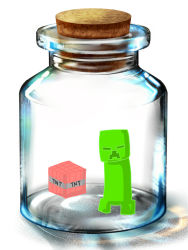 angry bad_id bad_pixiv_id bottle bottle_meme_(pixiv) cork creeper explosive minecraft no_humans sakurazaki_ouka solo tnt
