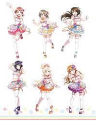 6+girls artbook asaka_karin blonde_hair blue_eyes bow brown_hair flower frills full_body gloves grey_hair grin hair_bow hair_flower hair_ornament half_updo highres konoe_kanata long_hair looking_at_viewer love_live! love_live!_nijigasaki_high_school_idol_club medium_hair midriff miyashita_ai multiple_girls nakasu_kasumi navel non-web_source official_art open_mouth orange_eyes osaka_shizuku pink_eyes pink_hair ponytail purple_eyes purple_hair ribbon short_hair skirt sleeveless smile standing thighhighs twintails uehara_ayumu white_background white_gloves yellow_eyes zettai_ryouiki