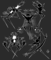 1other absurdres afterimage antlers black_skin body_horror claws colored_skin crossed_arms deltarune fingernails floating glowing glowing_eyes glowing_mouth grey_background hallow_ice highres holding holding_weapon hole_in_hand horns levitation ribs roaring roaring_knight screaming sharp_fingernails sharp_teeth shoulder_spikes slit_pupils spikes stigmata sword teeth third_eye_on_chest umbrakinesis weapon