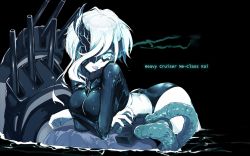 Rule 34 | 1girl, abyssal ship, aqua eyes, black background, black mask, black nails, breasts, colored skin, glowing, glowing eye, hair between eyes, highres, horns, kantai collection, large breasts, long sleeves, looking at viewer, mask, mask over one eye, medium hair, nail polish, ne-class heavy cruiser, pale skin, rash guard, ryuu tou, ship turret, simple background, single horn, solo, swimsuit, tentacles, tongue, tongue out, veins, water, wet, wet hair, white hair, white skin, zipper