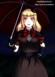 Rule 34 | avantharis, blonde hair, cloud, cloudy sky, digimon, digimon savers, forest, gothic lolita, hat, highres, lolita fashion, long hair, mini hat, nanami (digimon), nature, night, night sky, pink eyes, ribbon, sky