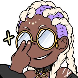 1girl bodypaint braid braided_ponytail collar dark-skinned_female dark_skin dolores_(kof) female_focus glasses gold jewelry kujikawaii long_hair multicolored_hair purple_hair round_eyewear smile smiley_face the_king_of_fighters two-tone_hair white_hair