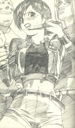 1girl 2boys imminent_rape jacket katsura_ken&#039;ichirou knife miki_(viper) multiple_boys short_hair shorts viper_(series) viper_ctr