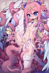 1girl absurdres ahoge bare_shoulders bestiality blue_eyes breast_sucking breasts censored chinese_commentary collar double_bun elbow_gloves frilled_thighhighs frills gloves hair_bun harpy heart heart_censor highres imazawa interspecies large_variant_set long_hair monster_girl mosaic_censoring navel open_mouth original paid_reward_available panties pink_hair pussy_juice restrained sidelocks skindentation small_breasts stomach tentacle_pit tentacle_sex tentacles thighhighs thighs tongue torn_clothes torn_panties underwear vaginal variant_set very_long_hair white_gloves white_thighhighs white_wings wings