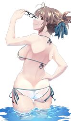Rule 34 | 1girl, akizuki ritsuko, ass, brown eyes, brown hair, butt crack, glasses, hadaka megane, highres, idolmaster, idolmaster (classic), idolmaster million live!, idolmaster million live! theater days, ocean, short hair, tagme, water