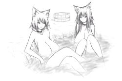 animal_ears black_hair breasts cat_ears cat_girl completely_nude highres huge_breasts kosmic91 kotone kotone_inazuma long_hair non-web_source nude onsen partially_submerged red_hair risa_akiyama short_hair vivid_dead wet