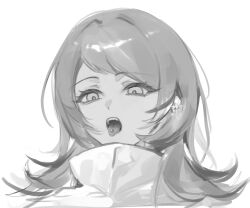 1girl bang_dream! bang_dream!_it&#039;s_mygo!!!!! ear_piercing glint greyscale highres medium_hair monochrome open_mouth piercing portrait simple_background solo tongue tongue_out tongue_piercing undersuito50673 white_background yahata_umiri