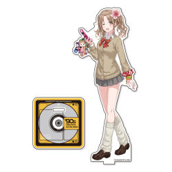 1girl blush bracelet breasts brown_sweater hair_ornament ichikawa_hinana idolmaster idolmaster_shiny_colors jewelry long_hair long_sleeves looking_at_viewer official_art open_mouth simple_background skirt smile socks solo sweater white_background white_socks