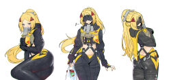 Rule 34 | 1girl, ass, black blindfold, black pants, black shrug, blindfold, camouflage, camouflage jacket, camouflage pants, covered eyes, eye mask, hair ornament, highres, jacket, pants, shrug (clothing), simple background, siun, solo, tight clothes, tight pants, triangle hair ornament, trigger (zenless zone zero), white background, zenless zone zero