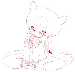 bare_legs blush digimon digimon_(creature) embarrassed fang feet jellyfish_girl jellymon looking_at_viewer monster_girl papyruth smile tentacle_hair tentacles