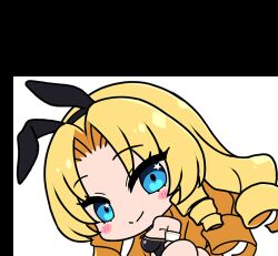 1girl animal_ear_hairband animal_ears ass ass_focus black_hair black_leotard black_pantyhose black_thighhighs blonde_hair blue_eyes blush breasts chibi chibi_only closed_mouth covered_navel deformed derauea detached_collar drill_hair drill_sidelocks fake_animal_ears felicia_la_nacuras game_cg hairband highleg large_breasts leotard long_hair looking_at_viewer looking_back motto!_haramase!_honoo_no_oppai_isekai_oppai_bunny_gakuen! necktie non-web_source official_art pantyhose parted_bangs playboy_bunny rabbit_ear_hairband rabbit_ears red_necktie shoes sidelocks smile solo star_(symbol) star_in_eye strapless strapless_leotard symbol_in_eye thighhighs transparent_background very_long_hair white_wrist_cuffs wrist_cuffs