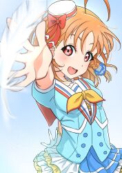 1girl blue_skirt love_live! love_live!_sunshine!! open_mouth orange_hair skirt takami_chika