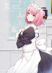 1girl apron fire_emblem fire_emblem_engage indoors lapis_(fire_emblem) maid maid_apron maid_headdress nintendo pink_eyes pink_hair solo sylphy_fe vase
