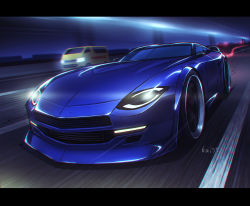 car devil_z glowing highres kai55 letterboxed motion_lines motor_vehicle nissan nissan_fairlady_z nissan_z_(rz34) no_humans van vehicle_focus wangan_midnight