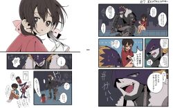 Rule 34 | ai (digimon), beelzebumon, brown eyes, brown hair, digimon, digimon (creature), digimon tamers, highres, impmon, makoto (digimon), ribbon, translation request, twintails