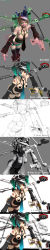 1girl 3d absurdres bent_over breasts calne_ca_(deino) cowboy_shot deino_(deino3330) detached_sleeves drill_hair eyeshadow female_focus fish guitar hat heterochromia highres instrument long_image makeup making-of_available mini_hat mini_top_hat multiple_views necktie standing stitched tall_image third-party_edit top_hat