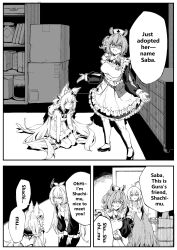 3girls absurdres ahoge animal_ear_fluff animal_ears antenna_hair apron baggy_clothes breasts cat_ears dress fins fish_girl fish_tail frilled_sailor_collar frills fullmetal_alchemist hat highres indie_virtual_youtuber large_breasts long_hair low_twintails multiple_girls mumble_(shachimu) name_tag nimi_nightmare nurse nurse_cap one_side_up original round_collar rounded_collar sailor_collar sameko_saba scene_reference shaded_face sleeve_slit smile sweater sweater_under_dress tail tapir_ears tapir_girl turtleneck turtleneck_sweater twintails very_long_hair virtual_youtuber white_apron white_dress zetsuental