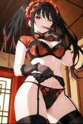 1girl brown_hair date_a_live eyes_diferent_color gloves red_eyes short_hair tokisaki_kurumi undressing yellow_eyes