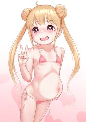 1girl artist_request belly bikini blonde_hair blush female_focus flat_chest loli model pregnant pregnant_loli solo swimsuit tagme v