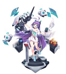 1girl 2others animal_ear_headphones animal_ears ankle_socks antenna_hair aqua_eyes aqua_hat aqua_wrist_cuffs artist_request bare_legs bare_shoulders black_headphones blush cat_ear_headphones character_print chips_(food) closed_eyes color_picker cup cup_holder drinking_straw eggy_(final_gear) fake_animal_ears fang final_gear floating floating_object food four_fingers full_body graph green_hair half_updo halo hat headphones headset high_ponytail highres holding holding_pen horizontal-striped_socks hug ink_on_clothes long_hair long_shirt looking_at_viewer mangaka mechanical_arms mechanical_halo microphone multiple_others nakia_(final_gear) no_pants official_art open_mouth pages parted_lips peaked_cap peggy_(final_gear) pen ponytail purple_hair robot screen shirt short_sleeves sidelocks simple_background single_bare_shoulder single_mechanical_arm skin_fang socks solo solo_focus sunburst sunglasses t-shirt tachi-e teeth third-party_source toes tongue transparent_background two-tone_headphones upper_teeth_only v-shaped_eyebrows very_long_hair white_sleeves wide_sleeves wrench_print wrist_cuffs yellow_eyes