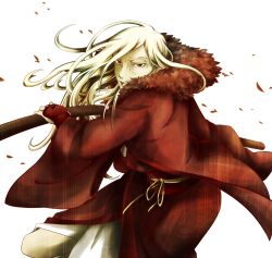 1girl female_focus fighting_stance fur_trim grey_hair japanese_clothes kimono long_hair old old_woman pixiv_fantasia pixiv_fantasia_4 ready_to_draw sanctuary-of-apricot serious simple_background solo very_long_hair wrinkled_skin