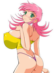 1girl ass breasts butt_crack green_eyes huge_breasts panties pink_hair purple_panties raika_grace sogna solo thong underwear viper_(series) viper_f40