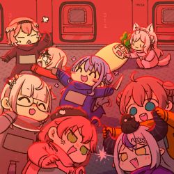 6+girls ahoge among_us anger_vein animal animal_ears animal_hat animal_on_head bird bird_girl black_hair blue_eyes blue_hair braid brown_hair cat_hat closed_eyes crewmate_(among_us) crow crow_(la+_darknesss) crown_braid daikon demon_girl demon_horns dual_wielding glasses green_eyes hair_between_eyes hakui_koyori hat head_wings highres holding hololive horns hoshimachi_suisei kazama_iroha knife la+_darknesss long_hair medium_hair multicolored_hair multiple_girls natsuiro_matsuri on_head open_mouth pink_hair pointy_ears radish sakamata_chloe sakura_miko shirogane_noel short_hair side_ponytail sidelocks silver_hair smile streaked_hair striped_horns tail takane_lui virtual_youtuber wakatsuki_misato wings wolf_ears wolf_tail yellow_eyes