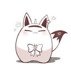 :3 ahoge animal_ears blush bow closed_eyes cocomayo29_(tomato) commentary_request fox_ears fox_tail full_body hololive korean_commentary miteiru_(shirakami_fubuki) no_humans simple_background solo standing tail virtual_youtuber white_background