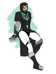 Rule 34 | 1boy, armor, armored boots, boots, bulge, colored skin, deneb, green eyes, hood, kamen rider, kamen rider den-o (series), male focus, maurawilson, monster, monster boy, robe, thigh strap, thighs, underwear, white skin