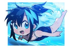 1girl :d ass black_hair blue_eyes blue_hair flat_chest itoriyo lowres medium_hair open_mouth ponytail raisei_no_ryu_tsukai sidelocks sketch smile sorano_minori swimming swimsuit water